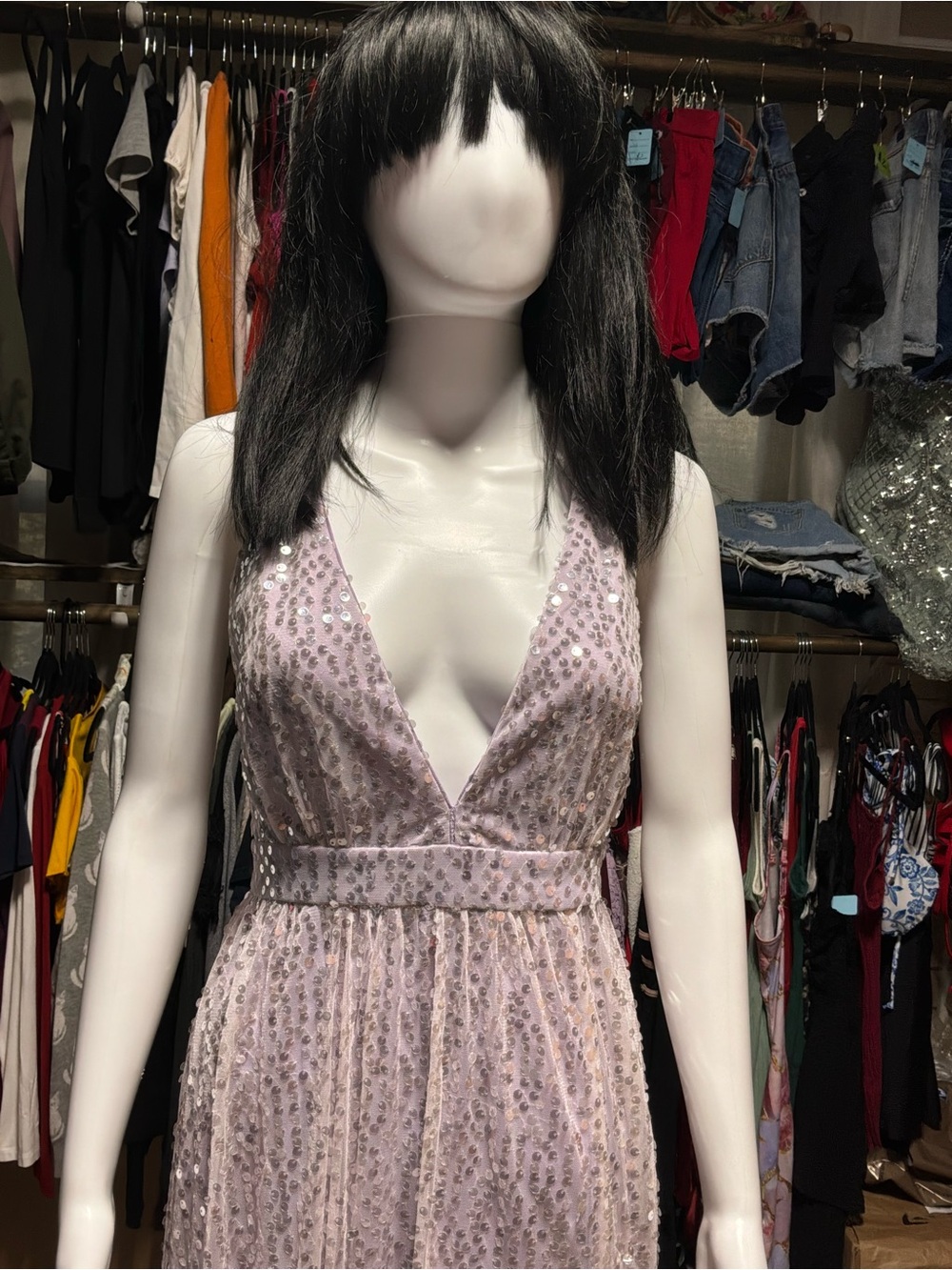 Fashion Nova Lavender Sequin V-Neck Prom Gown - Picture 3 of 8